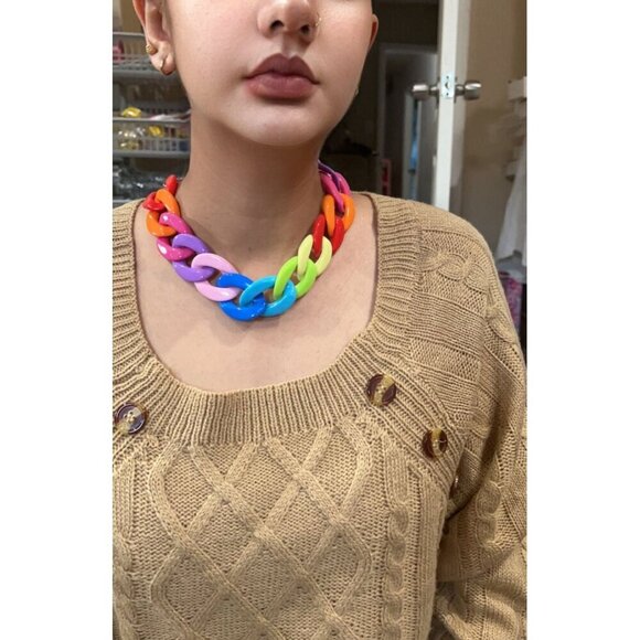 Big acrylic chain necklace colorful rainbow chunky necklace link multicolor - Picture 2 of 3